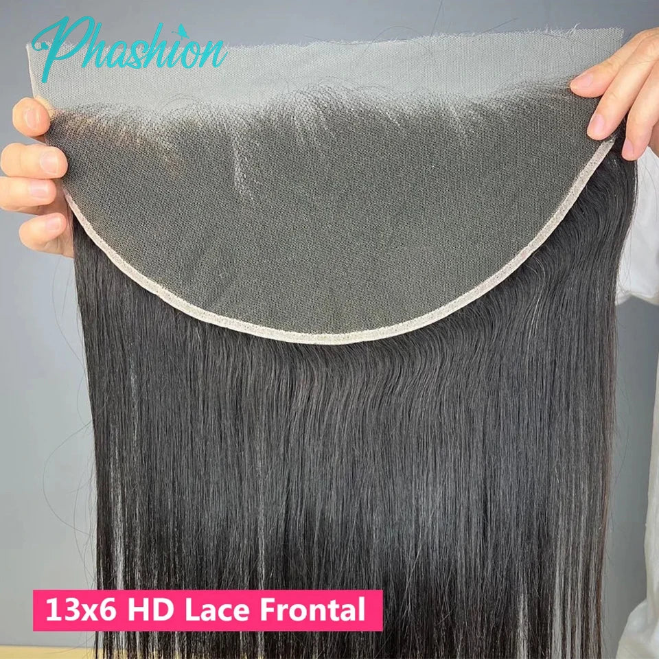 Phashion HD 13x6 13x4 Lace Frontal Straight Pre Plucked 4x4 5x5 6x6 Swiss Full Closure Only Natural Black 100% Remy Human Hair