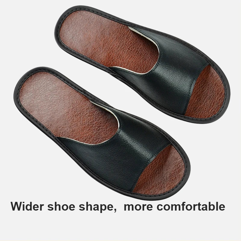 Big sizes Genuine Cow Leather Slippers Homes in indoor slipper summer open toe sandals men women elderly casual Slides shoes