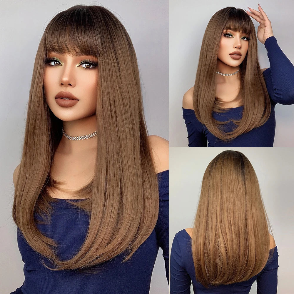 Blonde Golden Synthetic Wigs Long Straight Hair Natural Wig for Women Middle Part Wigs Cosplay Party Heat Resistant Fake Hair