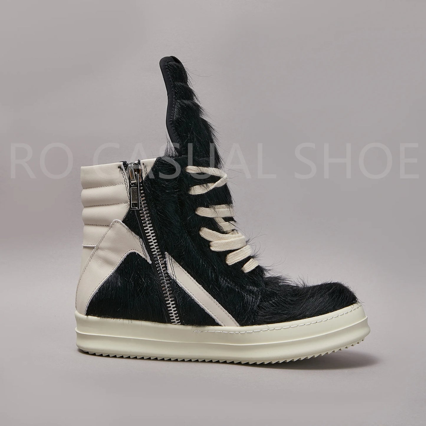 Ricks Black Horse hair High Top Geobasket Owens Quality Men Shoe Zipper Women Sneaker Casual Owens Design boots & Shoes