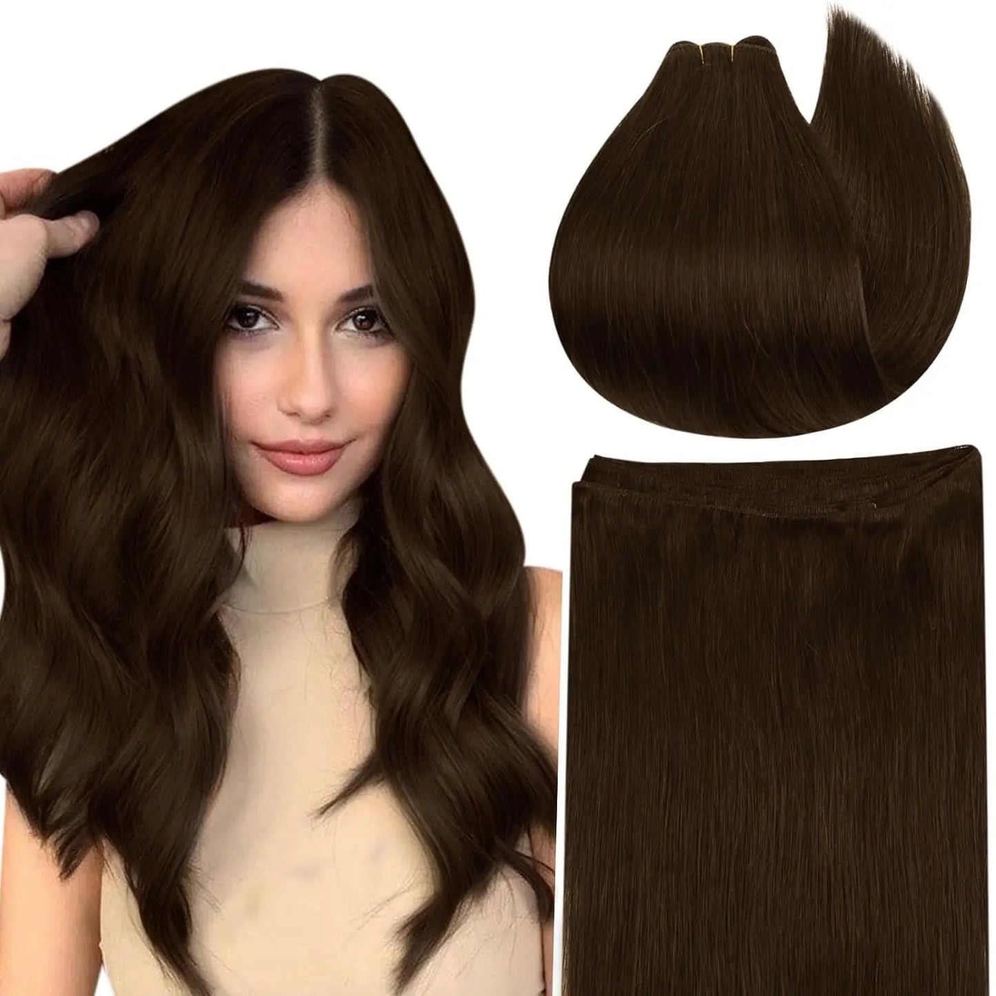 Ugeat Sew in Hair Extensions Human Hair Soft Natural Dark Root  Hair Bundles for Women Hair Weaves 100G Remy Human Hair