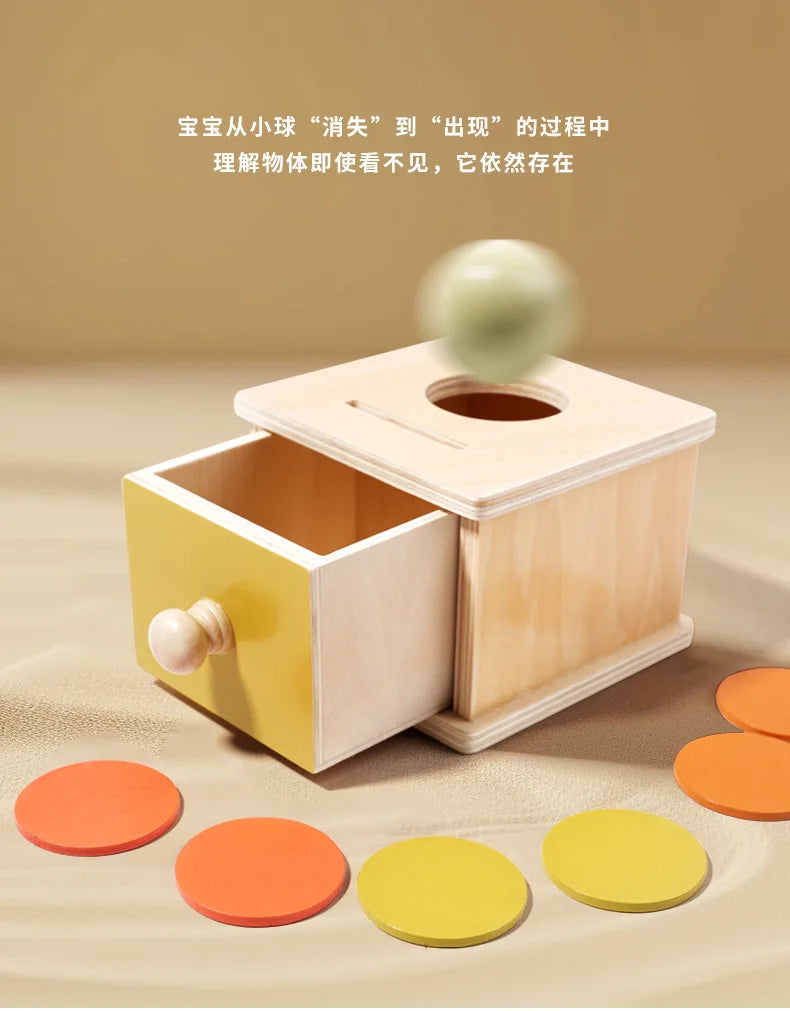 Montessori Infant Wooden Toys Color Spinning Coin Box Macaron Wooden Toys Permanent Box Round Rectangular Box Baby Toys