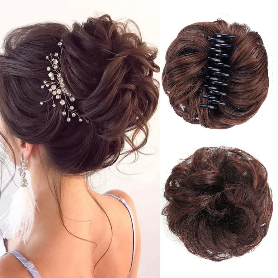 LUPU Synthetic Chignon Messy Bun Claw Clip in Hair Piece Wavy Curly Hair Bun Ponytail Extensions Scrunchie Hairpieces for Women