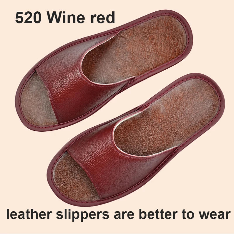 Big sizes Genuine Cow Leather Slippers Homes in indoor slipper summer open toe sandals men women elderly casual Slides shoes