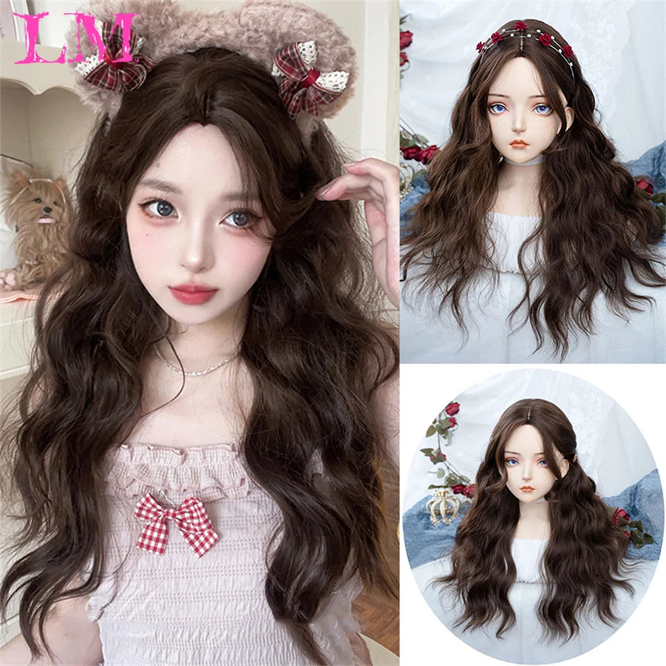 LM Straight Synthetic Lace Front Wig For Women 38 Inch Long Ombre Brown Red Blonde Hightlight Lace Frontal Wigs Cosplay Wig