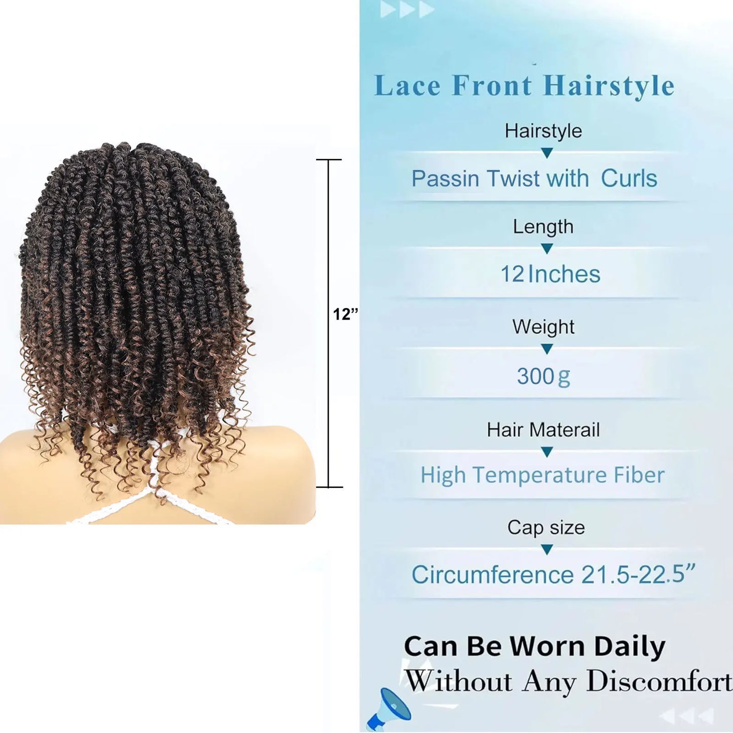 Short Passion Twist Braided Wigs Curly Ends Square Part Blonde Bob Braided Lace Front Wig For Women Synthetic 12Inch Braided Wig