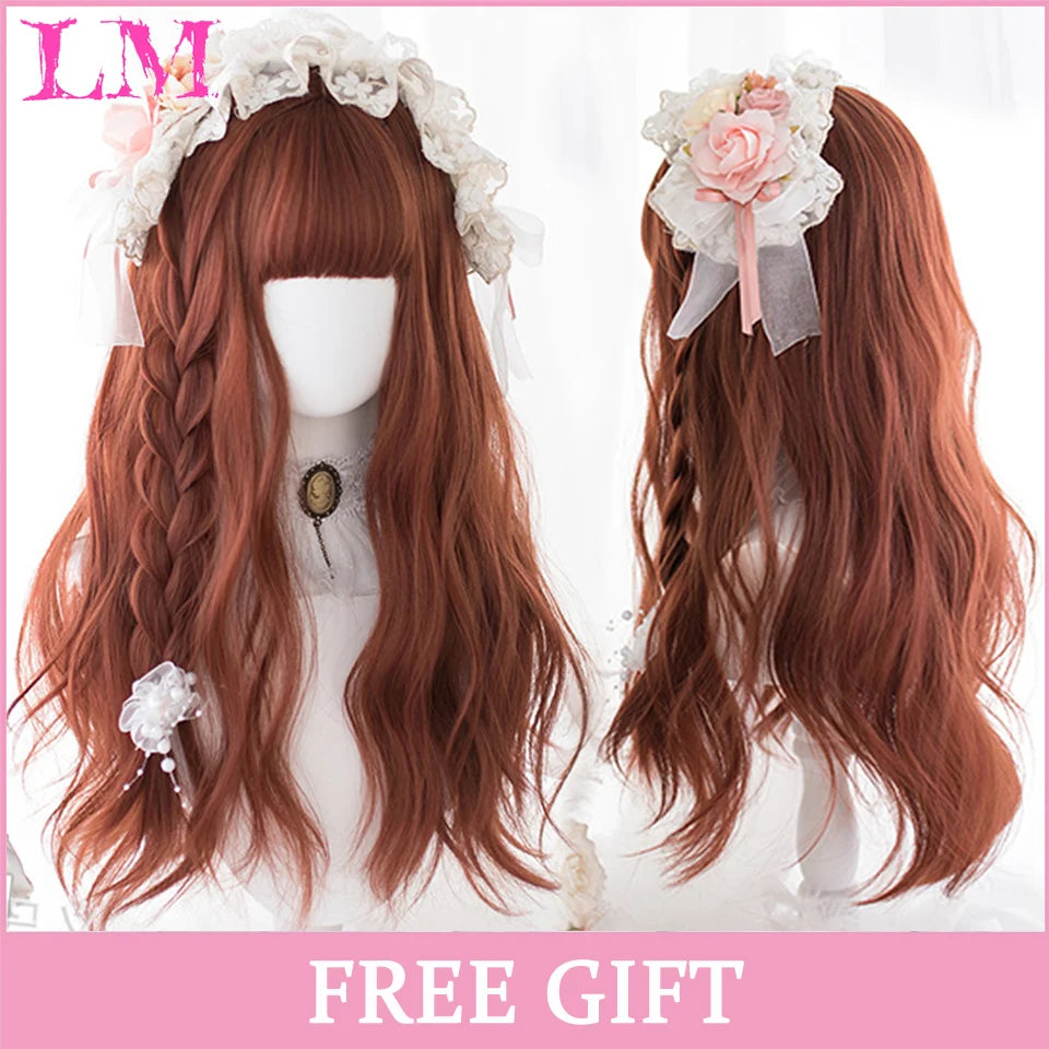 LM Cosplay Wig With Bangs Synthetic Straight Hair 24 Inch Long Heat-Resistant Pink Wig For Women