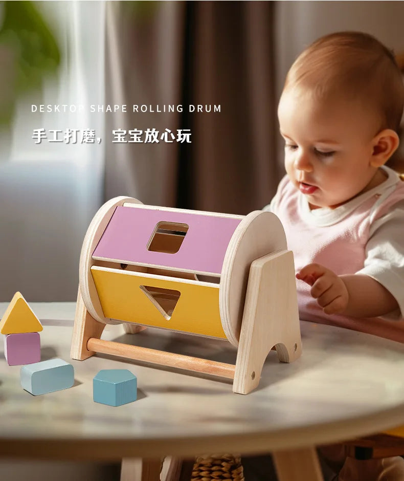 Montessori Infant Wooden Toys Color Spinning Coin Box Macaron Wooden Toys Permanent Box Round Rectangular Box Baby Toys