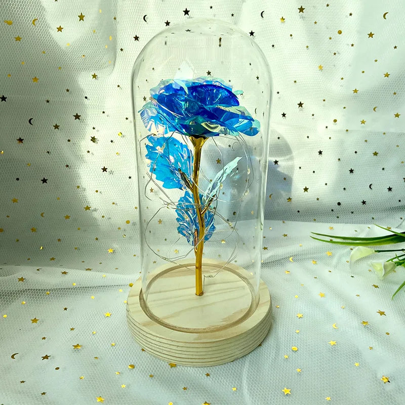 LED Valentine Day Gift For Girlfriend Eternal Rose Light 24K Gold Foil Flower In Glass Cover Mothers Day Wedding Bridesmaid Gift