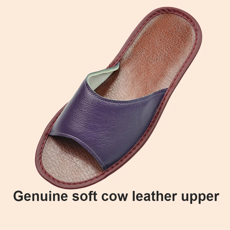 Big sizes Genuine Cow Leather Slippers Homes in indoor slipper summer open toe sandals men women elderly casual Slides shoes