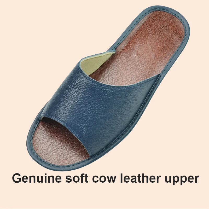 Big sizes Genuine Cow Leather Slippers Homes in indoor slipper summer open toe sandals men women elderly casual Slides shoes