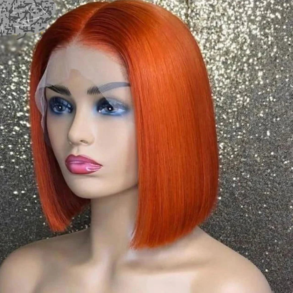 Ginger Short Bob Lace Front Wigs 100% Human Hair Wigs Bob Lace Wigs For Women Blonde Orange Straight Peruvian Hair Closure Wig