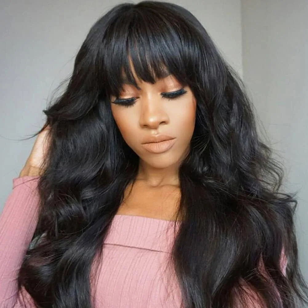 Chic Body Wave Bob Wigs With Bangs Human Hair Wigs 180% Density Glueless Full Machine Made Peruvian Remy None Lace Fringe Wig