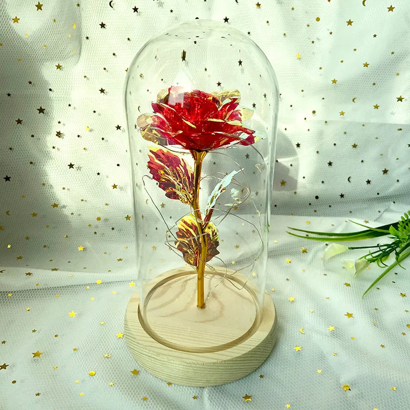 LED Valentine Day Gift For Girlfriend Eternal Rose Light 24K Gold Foil Flower In Glass Cover Mothers Day Wedding Bridesmaid Gift