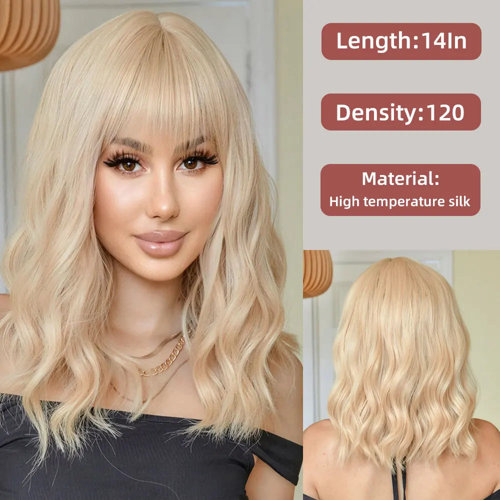 Honey Brown Hair Color With Bangs Bob Woman's Wig Novice Friendly Everyday Wearable Synthetic Wig Resistant To Heat