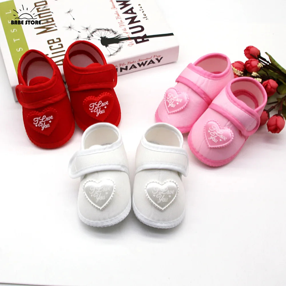 1 Pair Spring Autumn Baby First Walkers Infant Baby Girls Boys Anti-Slip Shoes Heart-shaped Newborn Slipper Shoes 0-18 Months