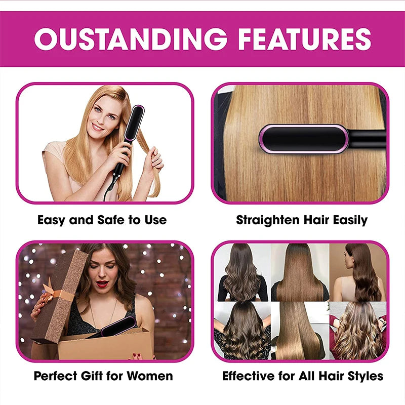 Electric Hot Comb Multifunctional Straight Hair Straightener Comb Negative Ion Anti-Scalding Styling Tool Straightening Brush