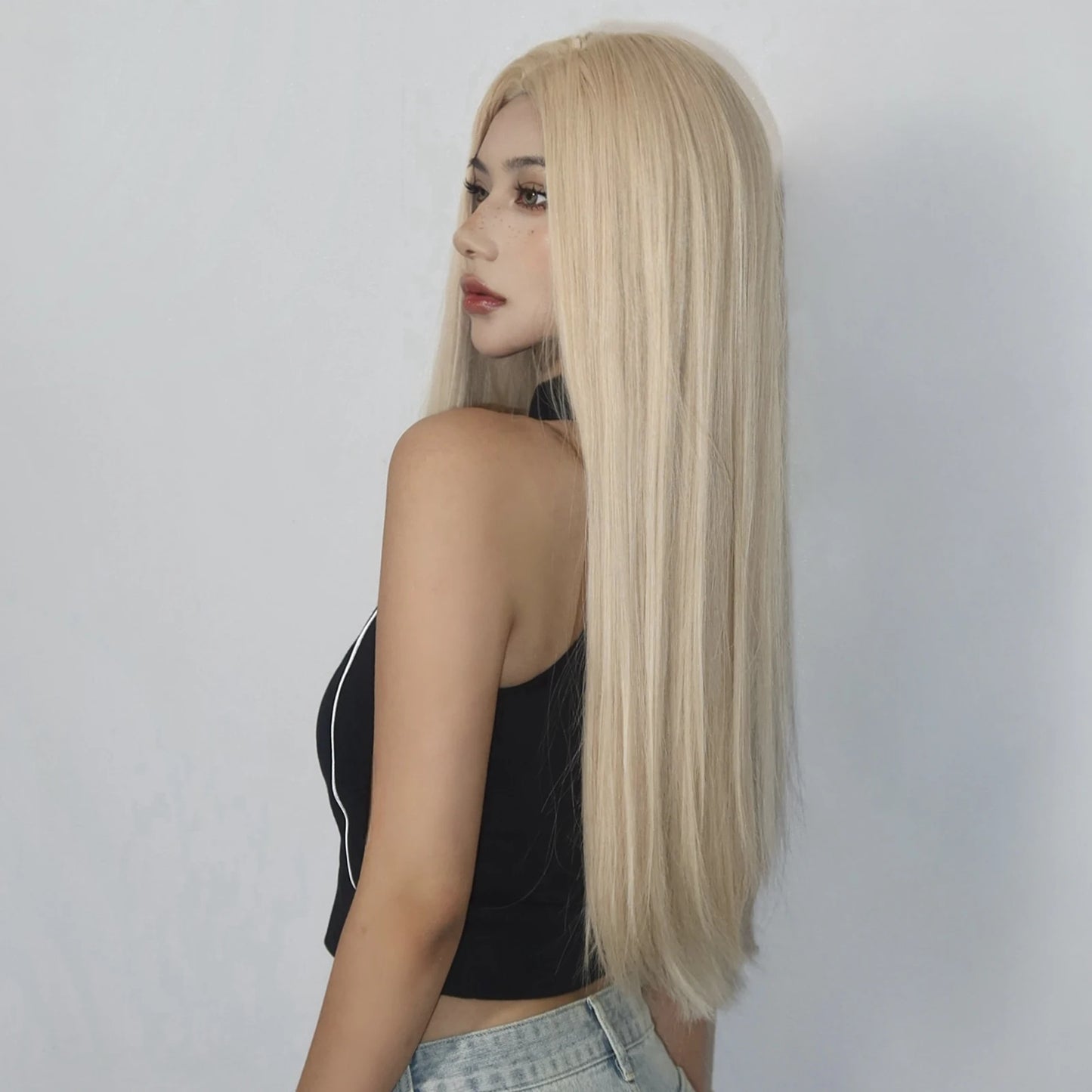 Blonde Golden Synthetic Wigs Long Straight Hair Natural Wig for Women Middle Part Wigs Cosplay Party Heat Resistant Fake Hair