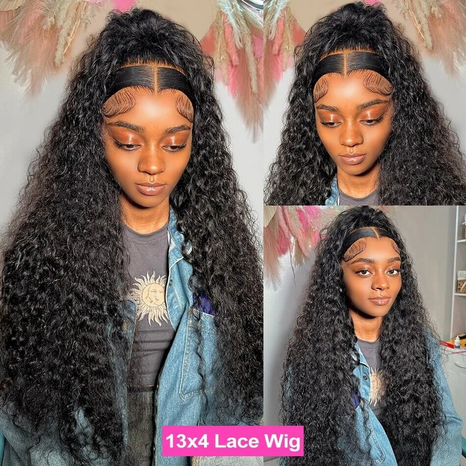 13x4 HD Lace Frontal Wig Deep Wave Frontal Wig 100% Brazilian Curly Human Hair Wigs 4x4 Transparent Lace Front Wig Pre Plucked