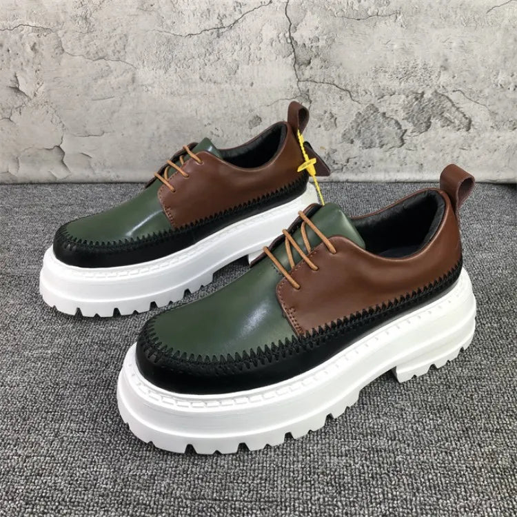 Autumn Fashion Men Mixed Colors High Quality Split Leather Work Shoes Designer Business Man Round Toe Thick Platform Dress Shoes