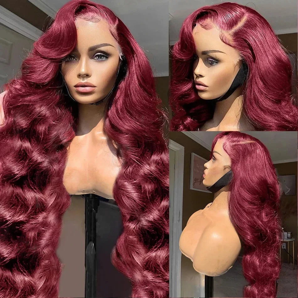 30 40 Inch 13x4 99j Burgundy Body Wave Lace Front Human Hair 13x6 Hd Transparent Lace Frontal Wig Brazilian For Black Women