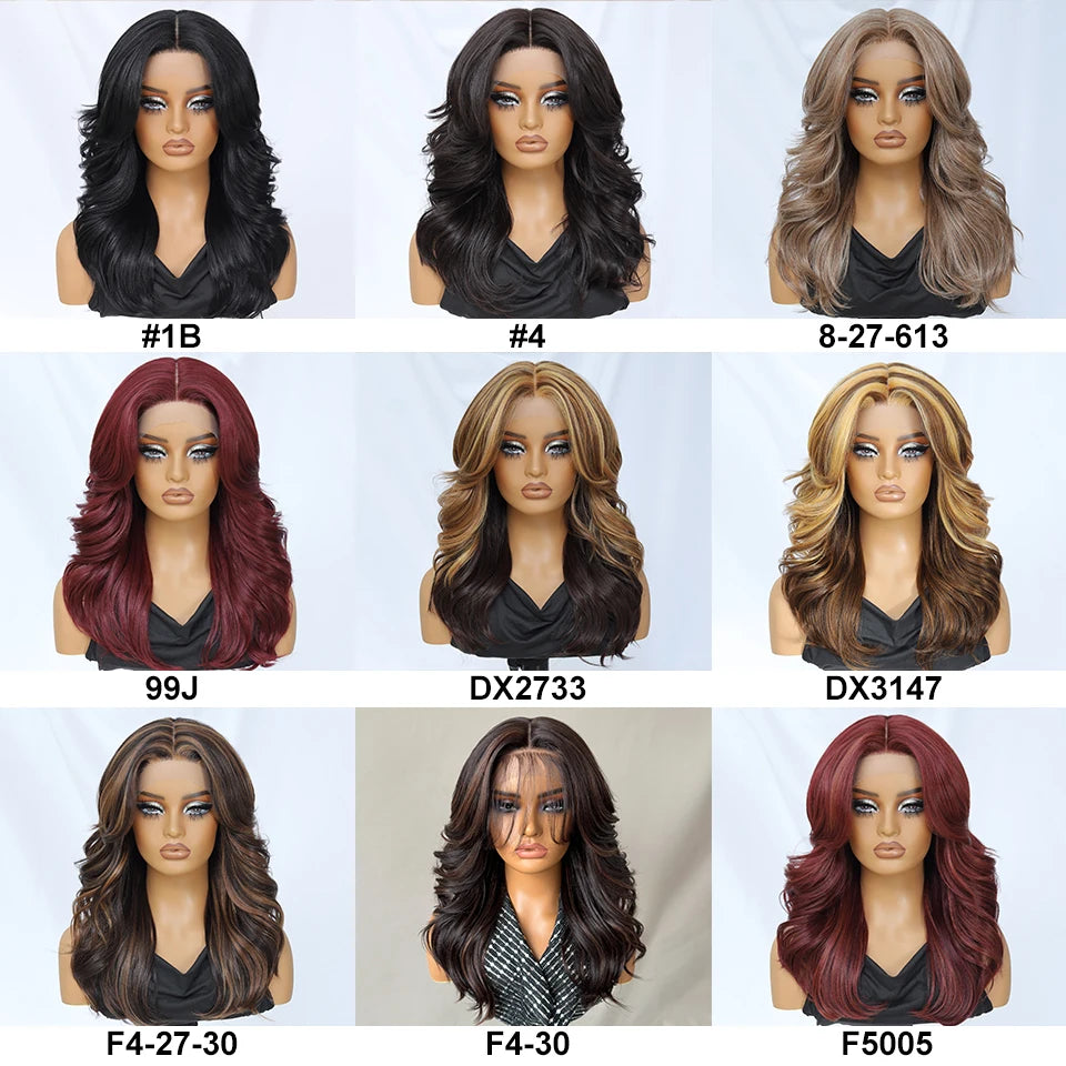 T- Part Layered Wigs With Bangs For Women 18 Inch Red Synthetic Lace Front Wig For Daily Use 13x5 Lace Wig Ombre Brown Afro Wigs