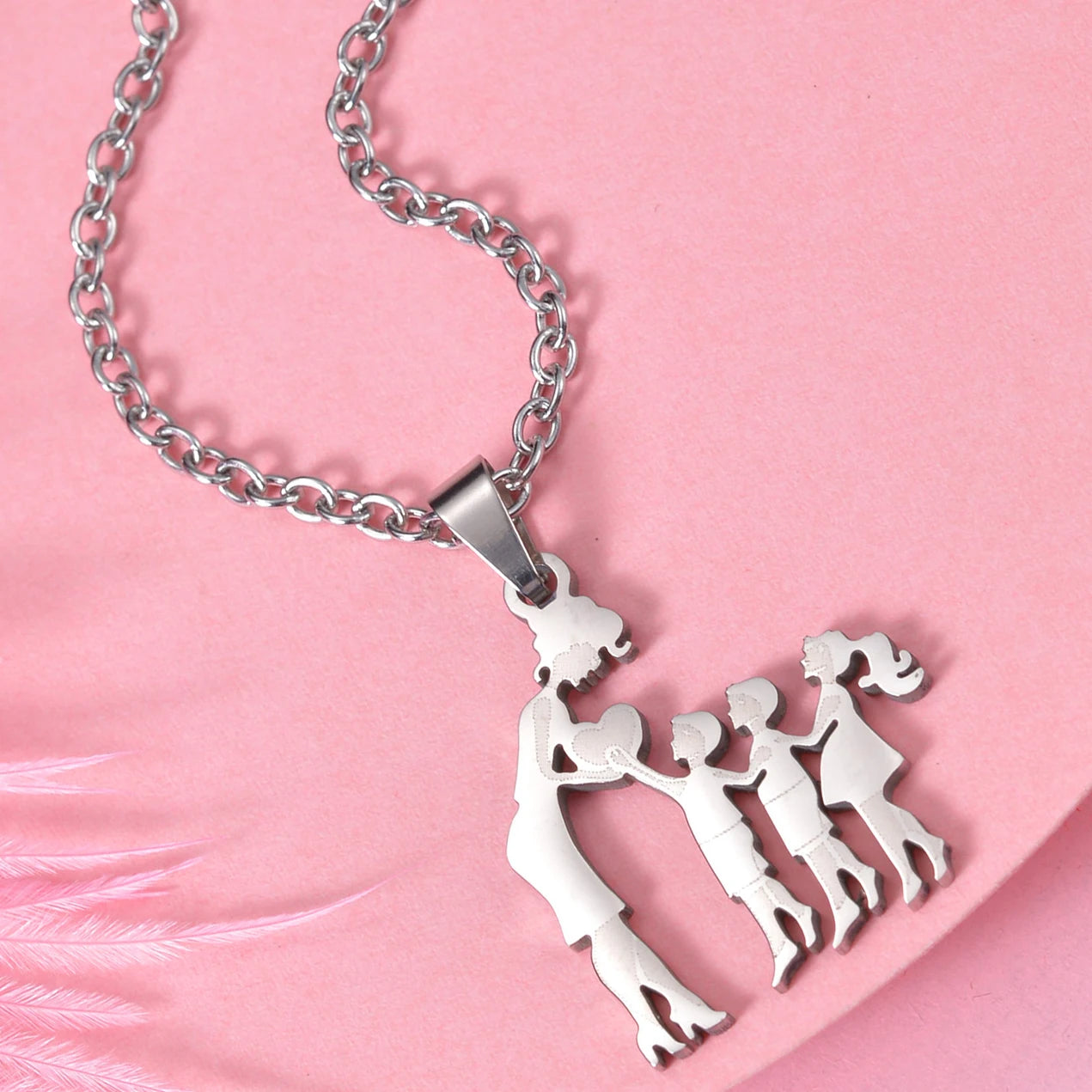 MeMolissa 1pc Stainless Steel Family Necklace Silver Color Mom Children Kid Pendant Necklaces Jewelry Women Mother's Day Gift