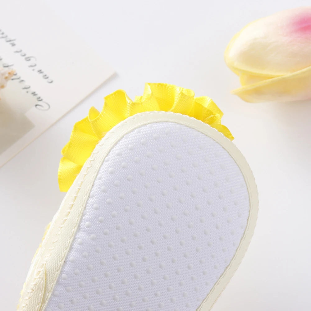 Newborn Baby Shoes Baptism Yellow Headband Baby Girl Lace Shoes Set Toddler Prewalker Cute Baby Soft Shoes for 0-12M Kids