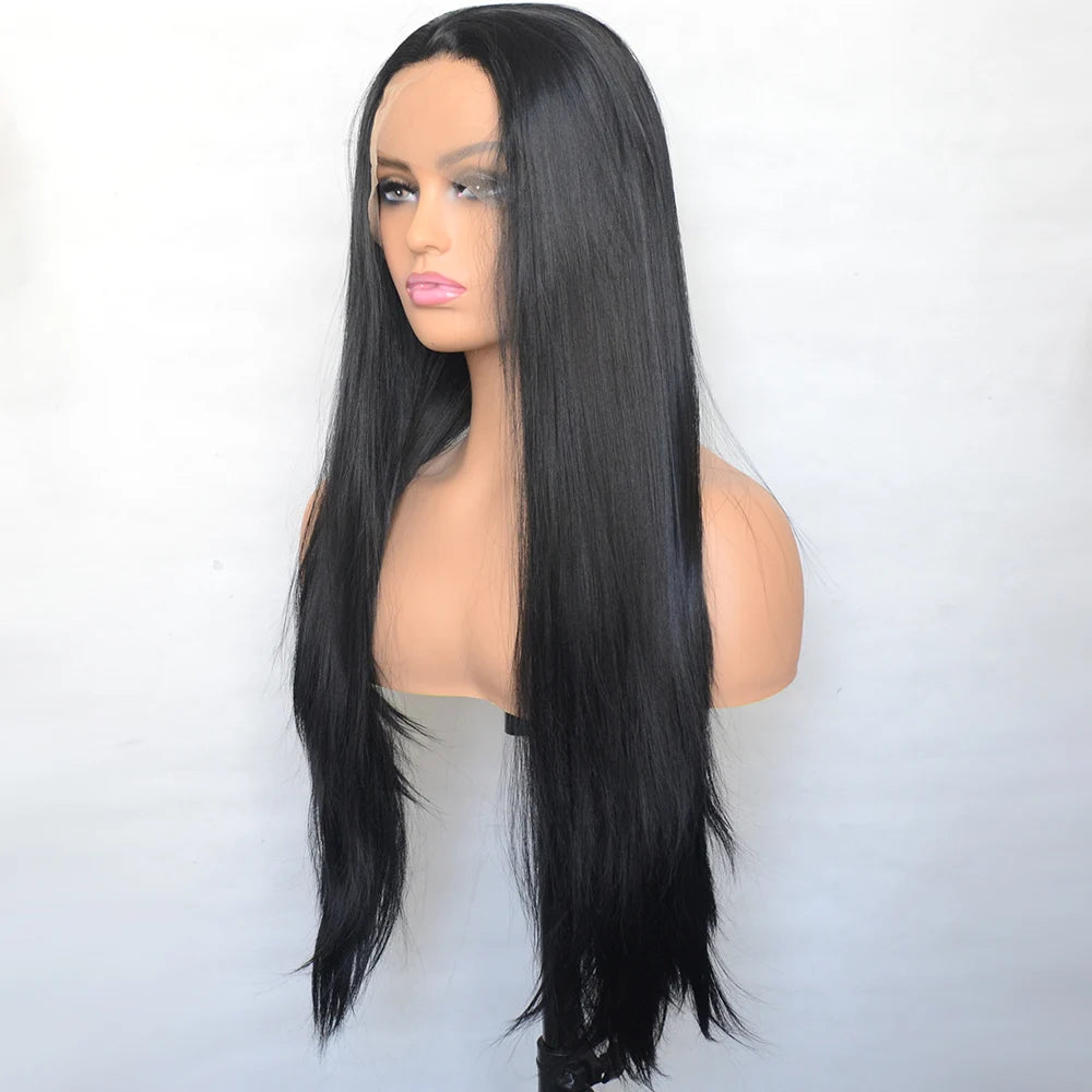 Voguebeauty Dark Brown Lace Front Wig 6# Silky Straight Synthetic Hair Natural Hairline for Women Cosplay Daily Wear