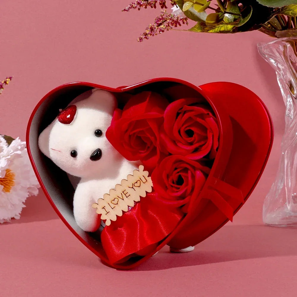 Bear Rose Gift Box Valentines Day Flower Love Box Bears Bouquet Wedding Birthday Home Party Decoration Gift for My Girlfriend