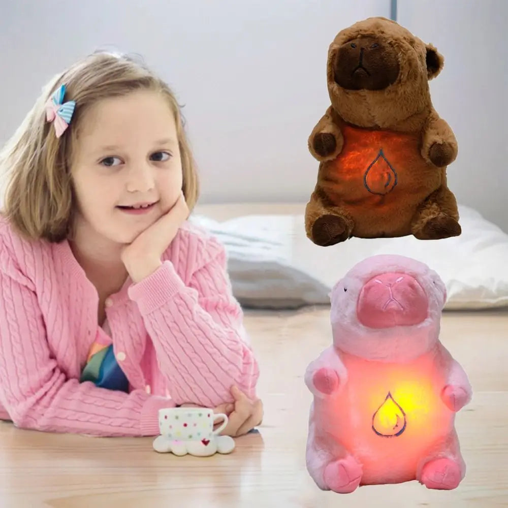 Capybara Doll Toys Baby Breathing Bear Plush Soothing Doll Soothing Music Sleep Companion Sound And Light Plush Toys Kids Gift