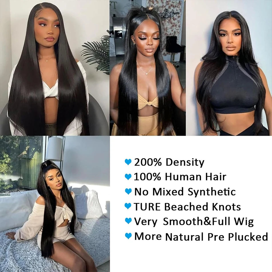 Wig For Women Straight Lace Wig Human Hair Lace Front Wig 180% Brazilian Remy Hair Pre Plucked Transparent Lace Frontal Wigs