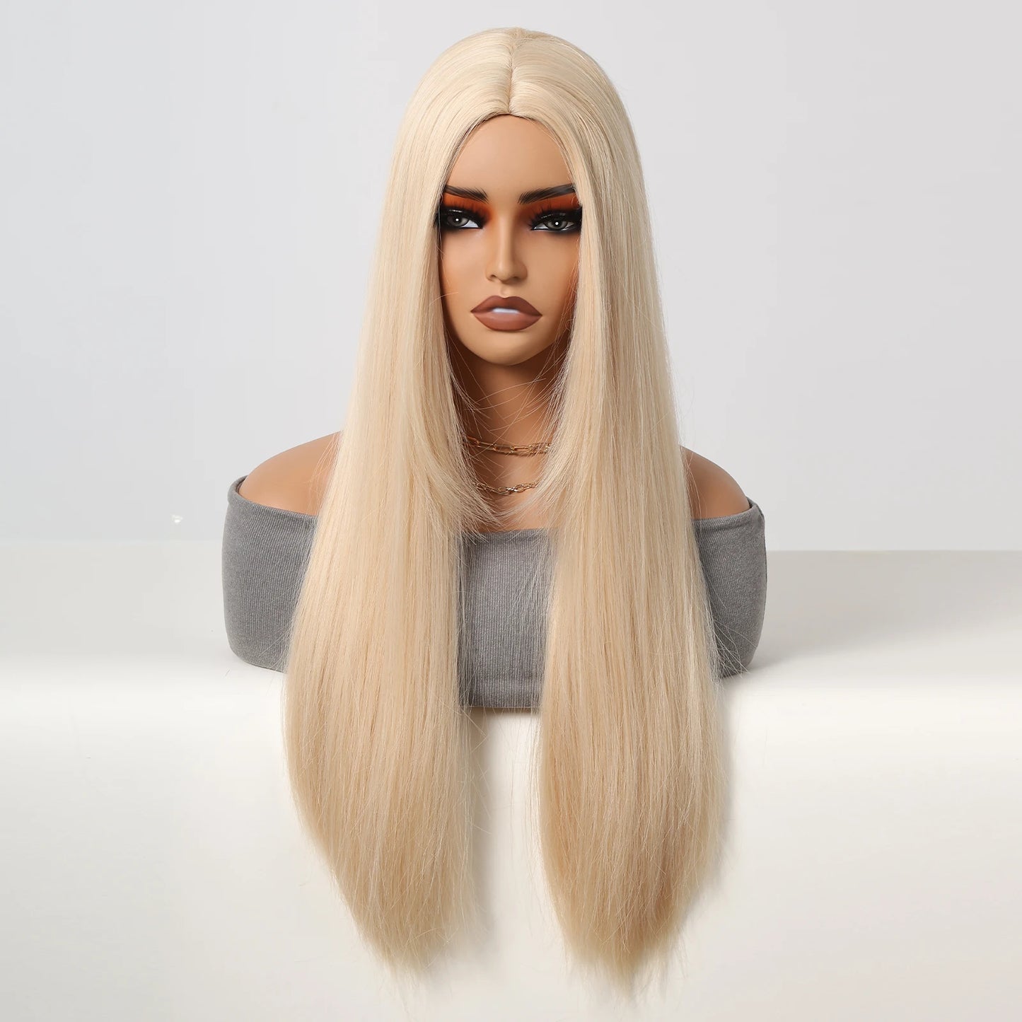 Blonde Golden Synthetic Wigs Long Straight Hair Natural Wig for Women Middle Part Wigs Cosplay Party Heat Resistant Fake Hair