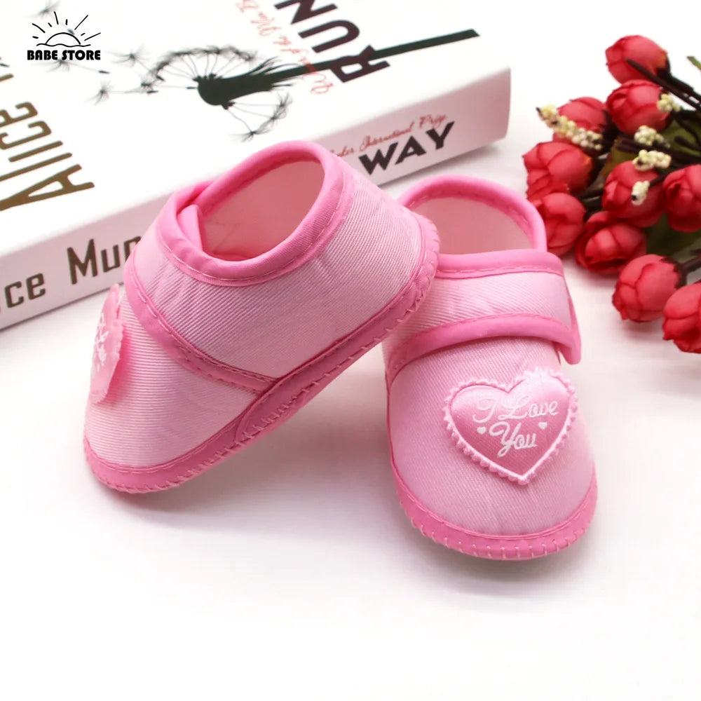 1 Pair Spring Autumn Baby First Walkers Infant Baby Girls Boys Anti-Slip Shoes Heart-shaped Newborn Slipper Shoes 0-18 Months