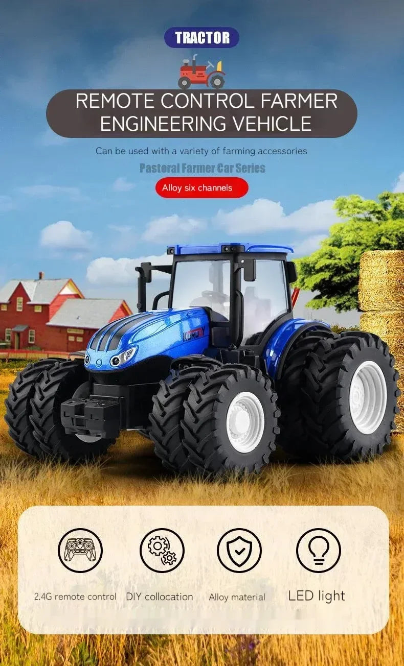 6601 Rc Car 1:24 Alloy Remote-Controlled Tractor Toy Headlights Simulation Electric Farm Truck Toy Set Kid Outdoor Surprise Toy