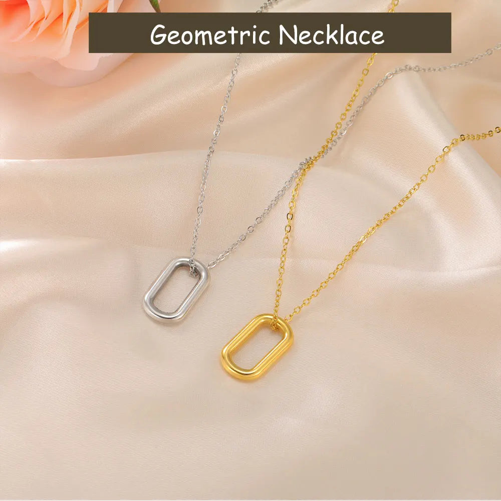 Cazador Geometric Rectangle Round Pendant Women's Necklace Stainless Steel Birthday Valentine Gift 2025 Jewelry Wholesale New