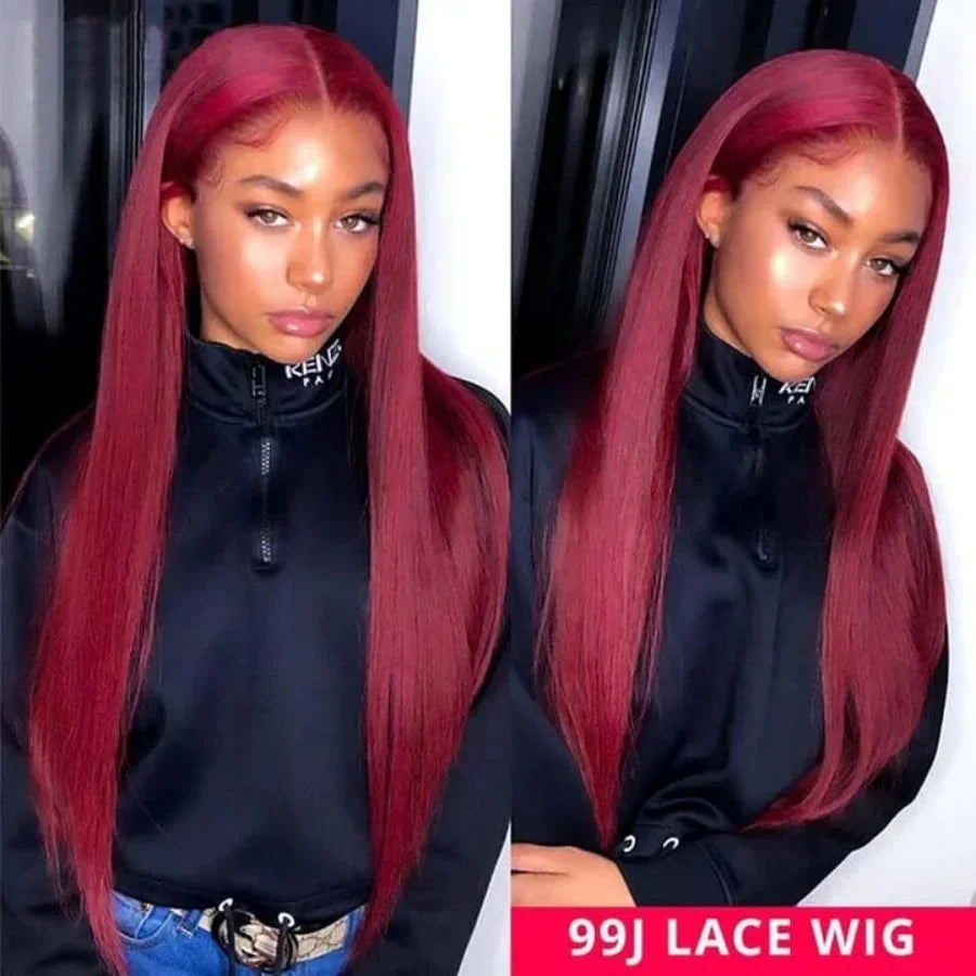 Red Burgundy Straight 13x4 HD Lace Front Human Hair Wigs For Women Pre Plucked 99j 13x4 HD Lace Frontal Wigs 100% Human Hair Wig