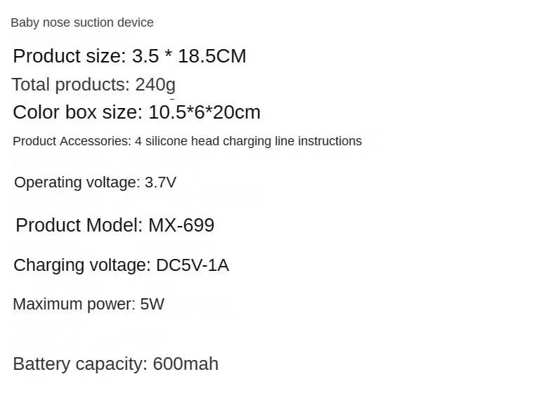 3-in-1 Electric Nasal Aspirator Baby Absorber Equipment Silent Utensils Obstruction Rhinitis Cleaner New Born Items Care Tool