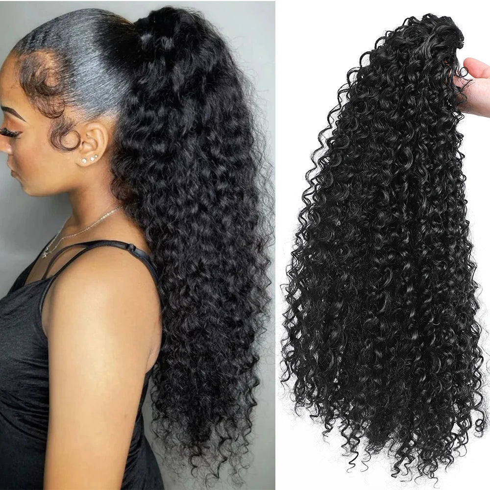 Long Fluffy Curly Hair Ponytail for Women Synthetic Kinky Curly Ponytail Hair Extensions 20 Inch Afro Curly Hairpieces Fake Tail