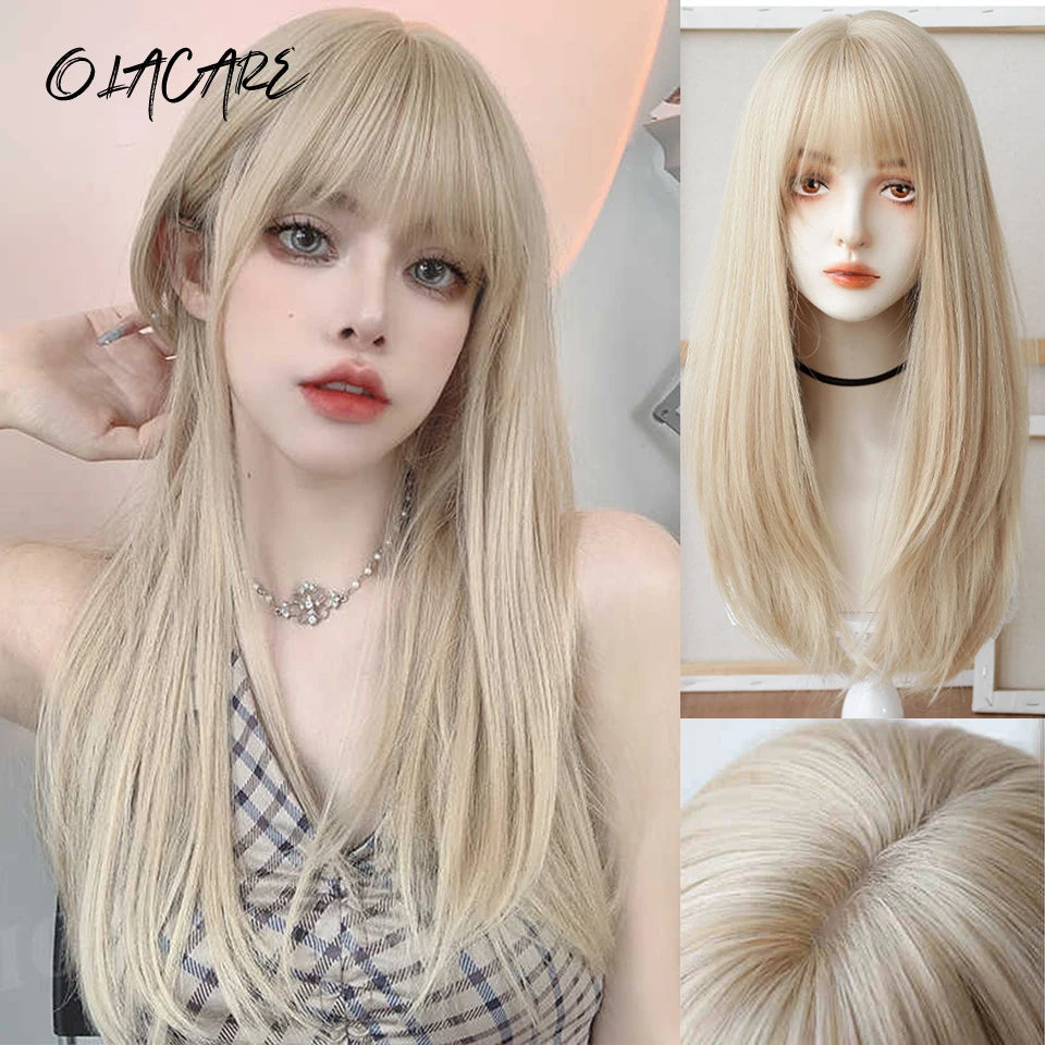 LM Long Body Wave Black And Gray Ombre Cosplay Wigs Heat Resistant Synthetic Wigs Bangs Natural Lolita Wigs For Women Halloween