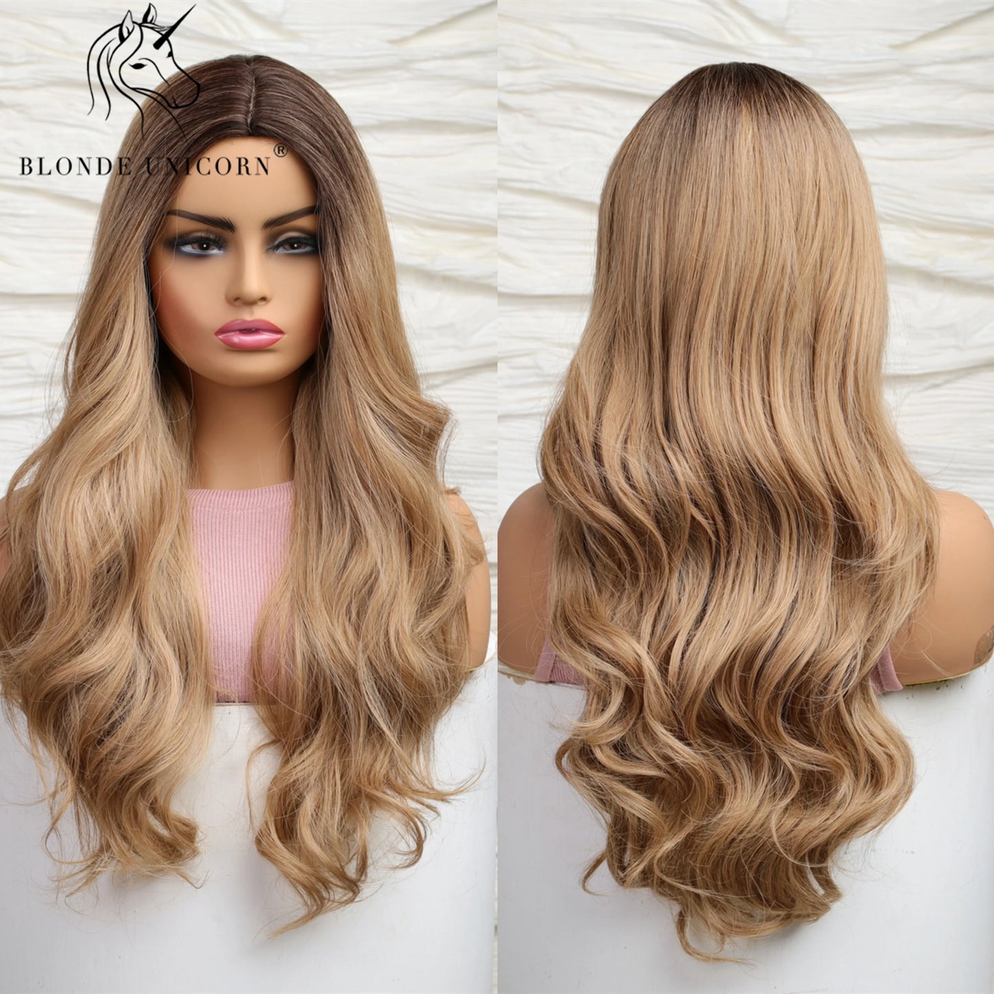 Blonde Unicorn Synthet Wig Long Wavy Mixed Brown Blonde for White Black Women Daily Party High Density Temperature Fibre Hair