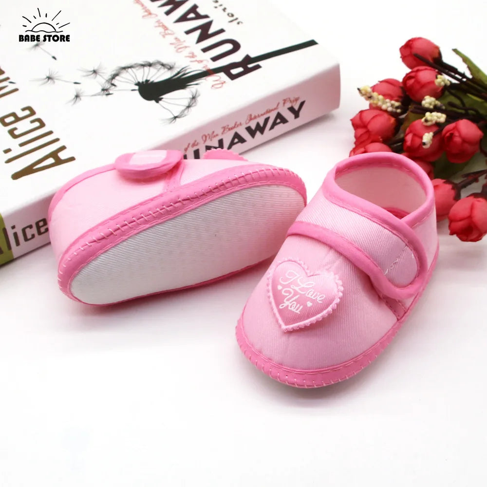 1 Pair Spring Autumn Baby First Walkers Infant Baby Girls Boys Anti-Slip Shoes Heart-shaped Newborn Slipper Shoes 0-18 Months