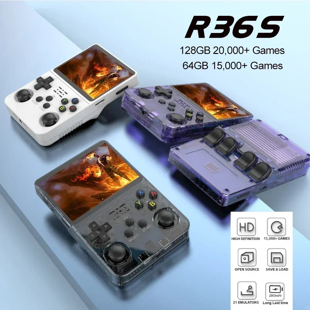 "NEW R36S Retro Handheld Game Console – 3.5" IPS Screen, Linux System, 64GB/128GB, Portable, Kid's Gift!"