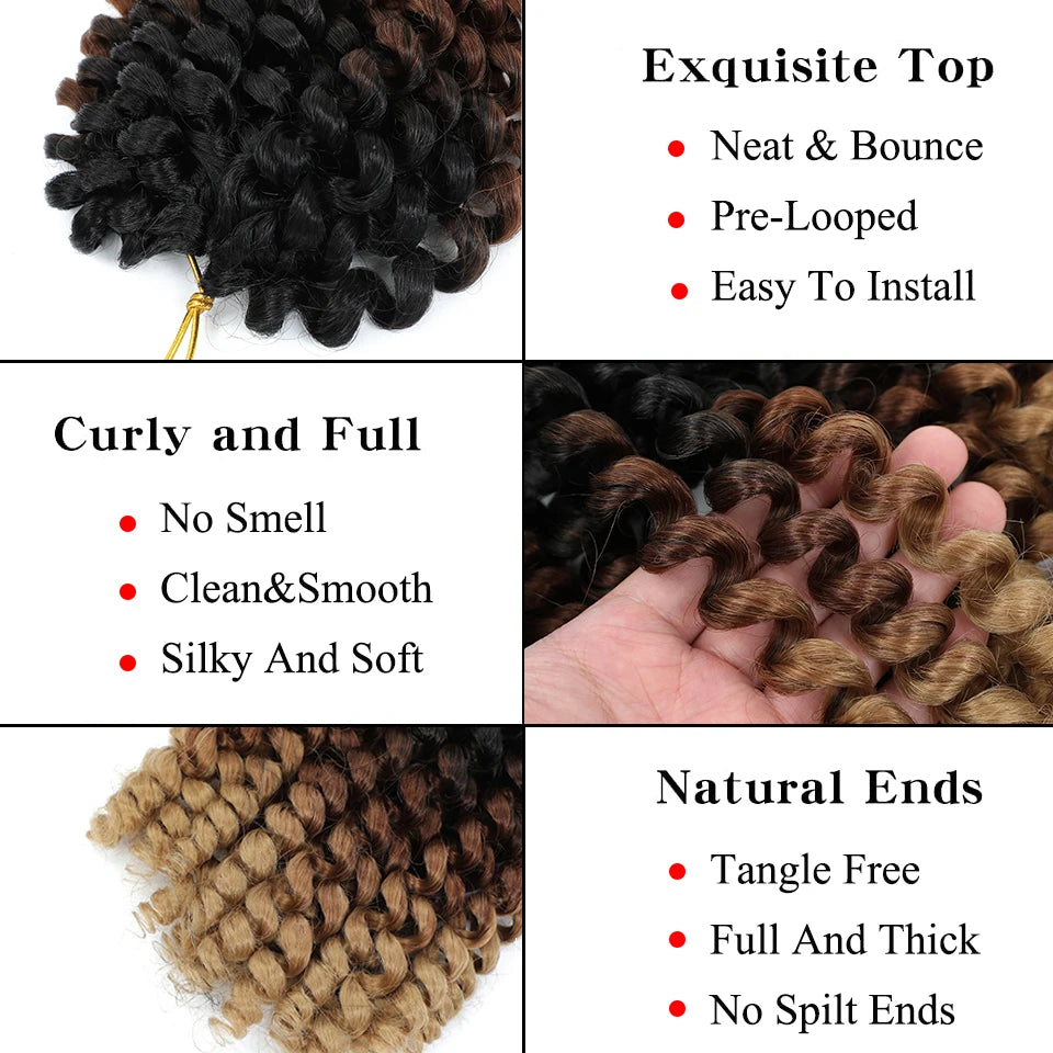 Wand Curl Crochet Braids Hair 8 Inch 1B 30 27 Bug Ringlet Twist Extensions with Jamaican Bounce Crochet Hair Crochet Curly Hair