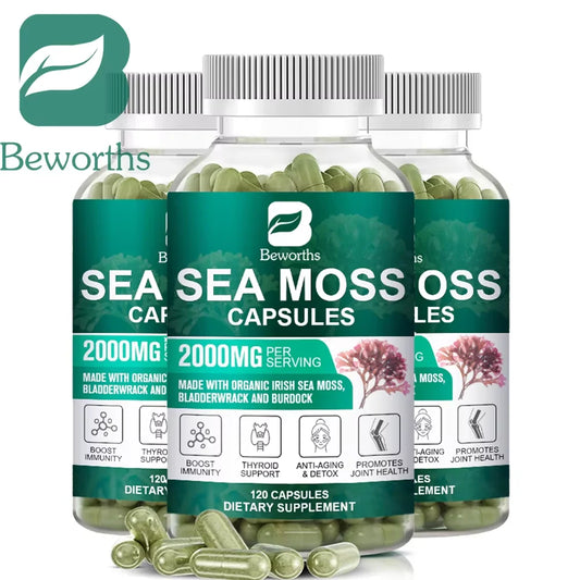 BEWORTHS Organic Sea Moss Pill for Intestinal Health & Immune Support Thyroid Support Skin, Joint Health Support Anti-Aging