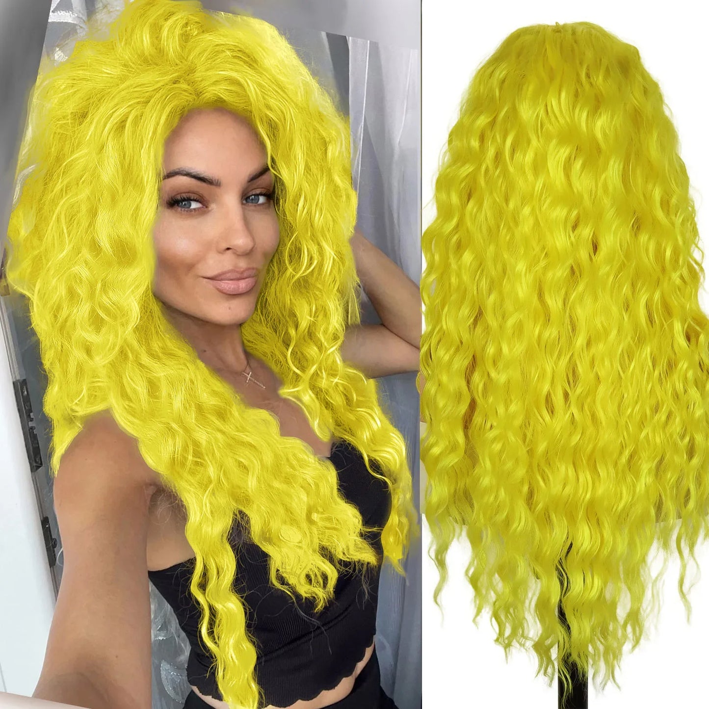 Ash Blonde Curly Wig Synthetic Long Curly Hair Wigs for Women Fluffy Hairstyle Wave Ombre Wig Costume Carnival Party Regular Wig