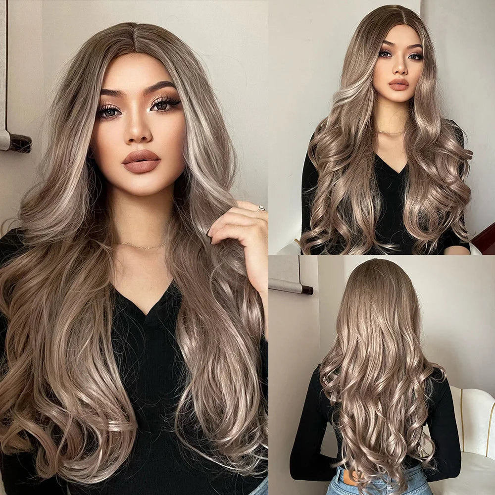 Blonde Unicorn Synthet Wig Long Wavy Mixed Brown Blonde for White Black Women Daily Party High Density Temperature Fibre Hair