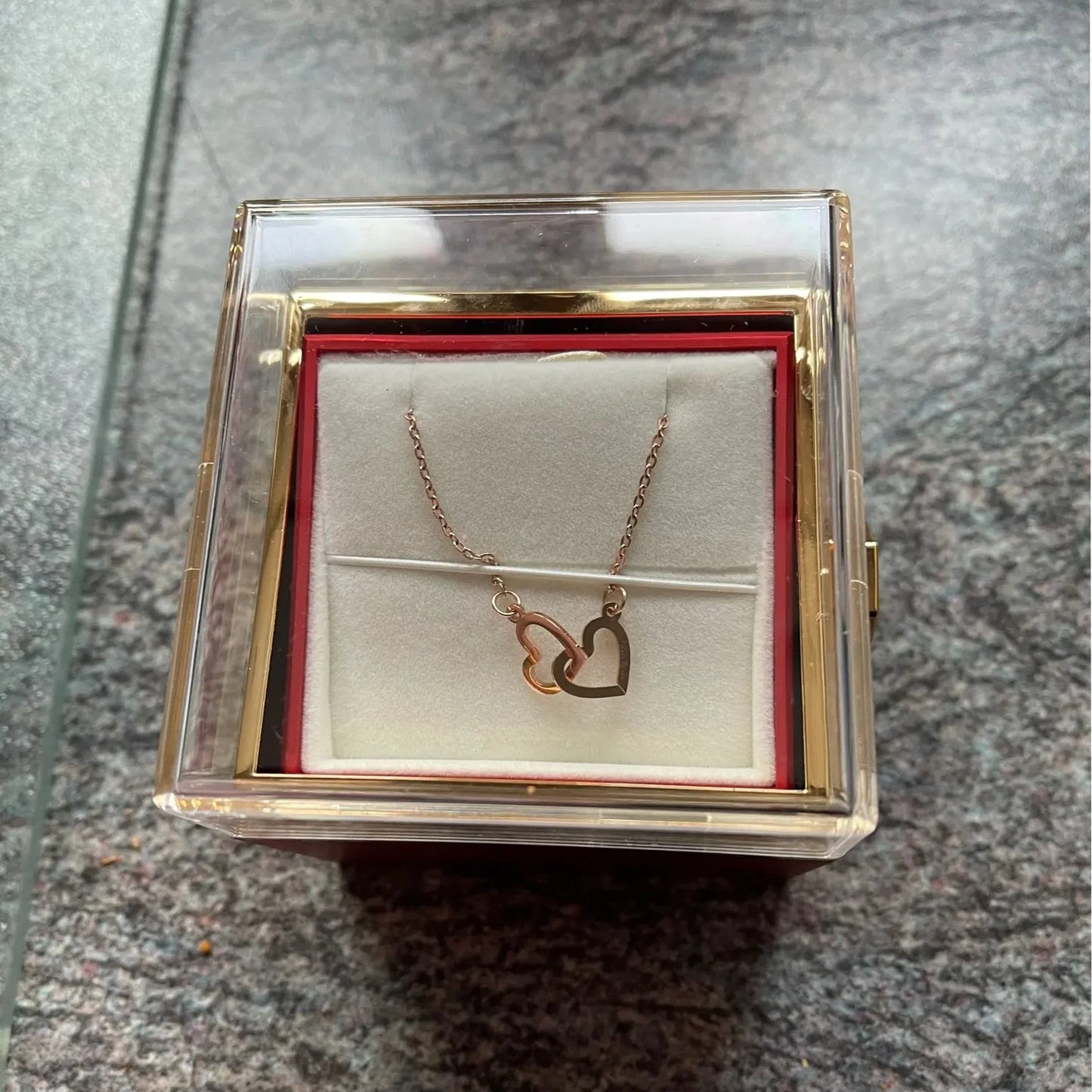 Custom Valentine Eternal Rose Jewelry Ring Box Rotate Wedding Pendant Necklace Storage Case For Women Girlfriend ChristmasGift