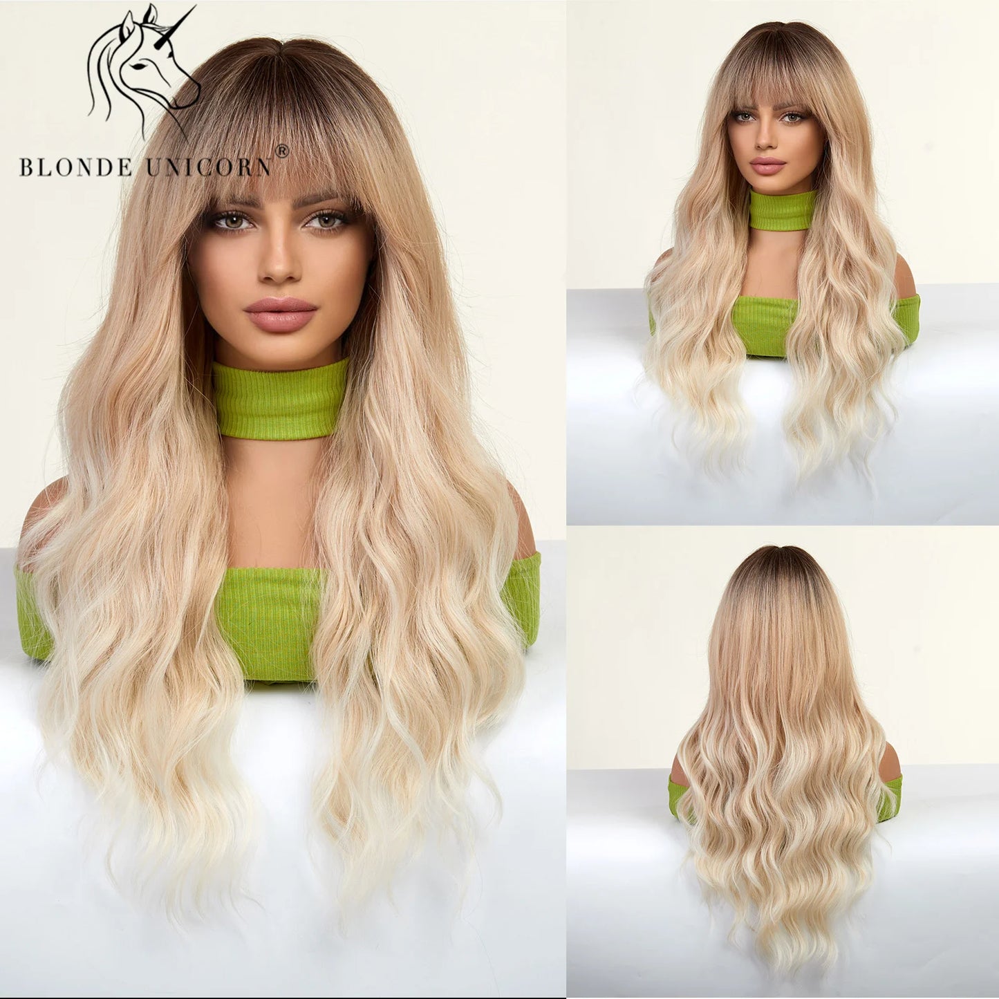 Blonde Unicorn Synthet Wig Long Wavy Mixed Brown Blonde for White Black Women Daily Party High Density Temperature Fibre Hair