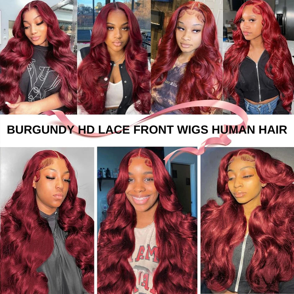 30 40 Inch 13x4 99j Burgundy Body Wave Lace Front Human Hair 13x6 Hd Transparent Lace Frontal Wig Brazilian For Black Women